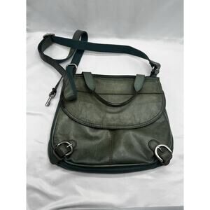 Fossil Lizette Teal Leather Canvas Messenger Crossbody Satchel Purse Distress